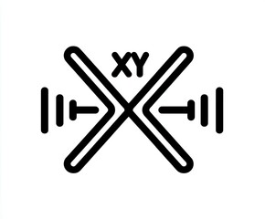 Obraz premium Black outline image of an X shape dumbbells and XY letters on a white background