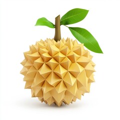 A stylized, spiky yellow fruit with green leaves, showcasing a playful and artistic interpretation of nature.