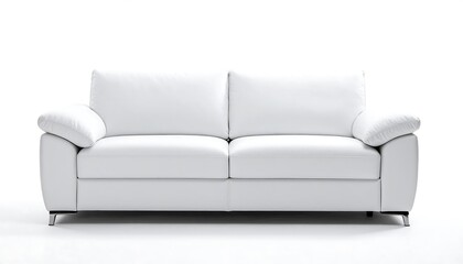A modern, minimalist white leather sectional sofa, elegantly displayed against a plain white background.