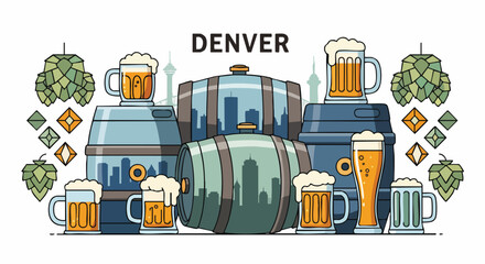 A vibrant vector illustration celebrating Denver's rich craft beer culture