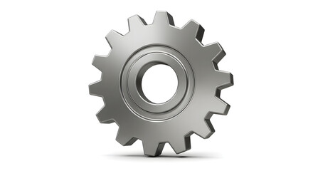 A Single Silver Metal Gear on a White Background