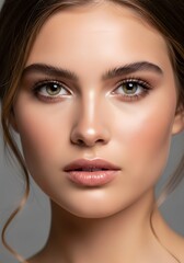 Elegant beauty portrait of a youthful woman with a radiant complexion and natural makeup