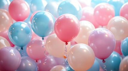 Soft Focus Celebration: A Dreamy Cluster of Pink, Blue, and Lavender Balloons