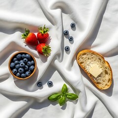 Fresh Berries and Buttered Toast on a White Silk Cloth