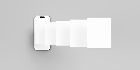 Social Media Post Mockup. Top view of a mobile phone with app page design for user carousel post feed. © AlexPhotoStock