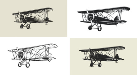 Classic Vintage Biplane Aircraft Sketches