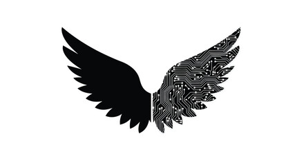 Obraz premium Technological Wings Symbolizing Innovation and Digital Freedom with Circuit Board Design