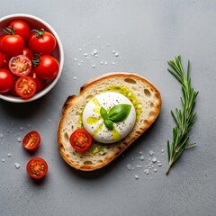 Italian Bruschetta with Creamy Burrata, Fresh Cherry Tomatoes, and Basil
