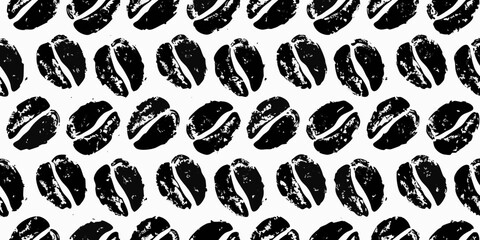Abstract black and white pattern of coffee beans with a textured grunge effect