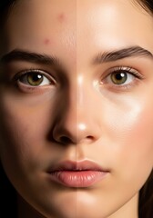 A woman's face comparison before and after a skincare treatment for acne