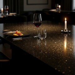 An intimate culinary evening with red wine by candlelight in a sophisticated setting