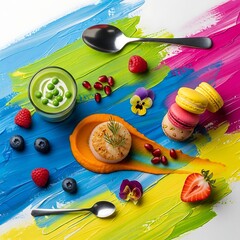 Vibrant Culinary Artistry A Delicious Arrangement of Gourmet Food and Desserts