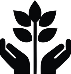 Symbol of growth and care hands nurturing a plant icon for agriculture sustainability and development