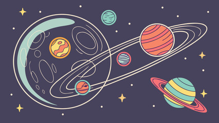 Explore colorful planets and stars in outer space cartoon illustration for kids and space enthusiasts