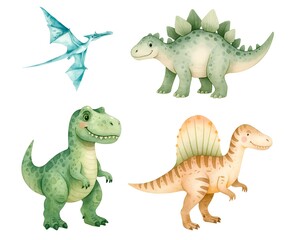 Watercolor Dinosaur Pack – Stegosaurus, Pterodactyl, Tyrannosaurus and Spinosaurus