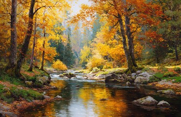 River in a delightful autumn forest. High quality