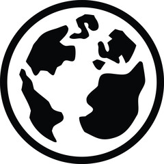 Simple black and white earth globe icon a stylized representation of the world map featuring continents within a circular border