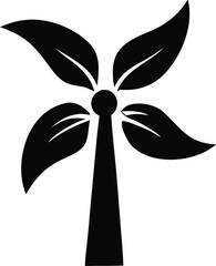 Silhouette of a stylized wind turbine featuring four leaf-shaped blades symbolizing clean renewable energy and environmental sustainability