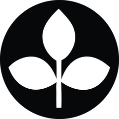 Minimalist black and white logo featuring a stylized plant with three leaves inside a circle for natural branding