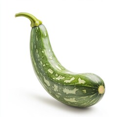 Fresh green zucchini on a white background, showcasing its smooth skin and natural speckled pattern.