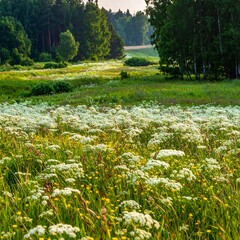Beautiful Wildflower Meadow in Sunlight.