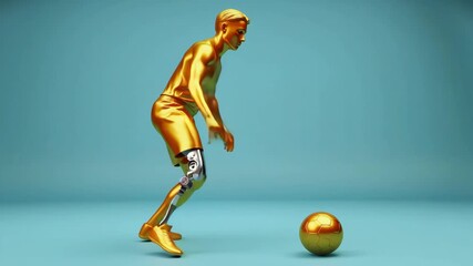 Golden Para Athlete Playing Soccer with Futuristic Prosthetic Leg - 3D Adaptive Sports and Inclusion Concept - Powered by Adobe
