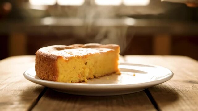 Paraguayan sopa paraguaya cornbread dessert served warm cinematic UHD authentic South American dessert lifestyle stock footage. paraguayan savory cake maize bread pudding heated
