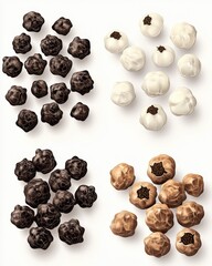 Obraz premium An artistic arrangement of dark, white, and milk chocolate popcorn, showcasing diverse textures and shades.