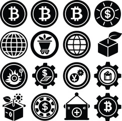 Collection of bitcoin ethereum crypto icons and symbols for digital finance and blockchain technology applications