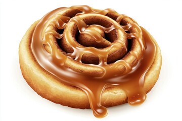 Fototapeta premium A delicious cinnamon roll with sticky caramel glaze, perfect for a sweet treat or dessert.
