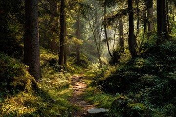 Obraz premium Path through Sunlit Forest. High quality