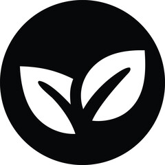 Simple circle icon featuring two stylized white leaves emerging from a stem representing nature and growth concepts