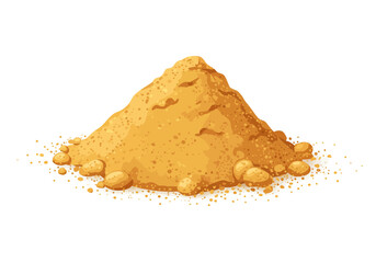 A pile of goldenbrown sand sits isolated on a white background