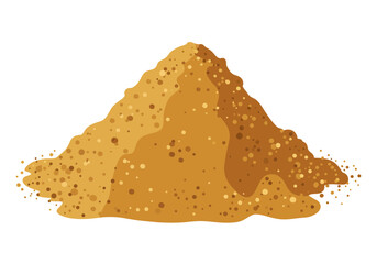 A pile of textured sand shown with darker spots and layers of various shades of brown on a white background