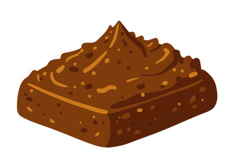 A square brownie piece has a rough top with a peak and varied texture