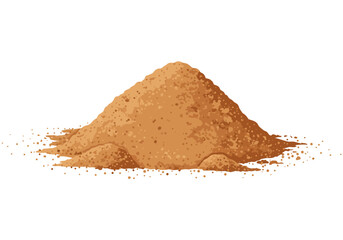 A stylized illustration shows a pile of tan sand or earth with textured details and small dots scattered around the base © Donjuan Visual