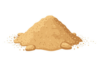 A tan grainy mound is depicted with scattered particles around its base on a white background