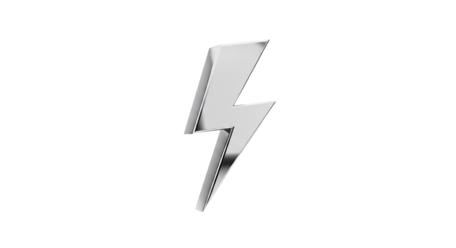Metallic Lightning Bolt Symbol, 3D Render, Chrome, Power Icon, Energy, Flash, Electricity, Fast, Speed, Quick, Symbol, Sign, Graphic, Design Element, Abstract, Modern, Shiny, Bright, Illustration