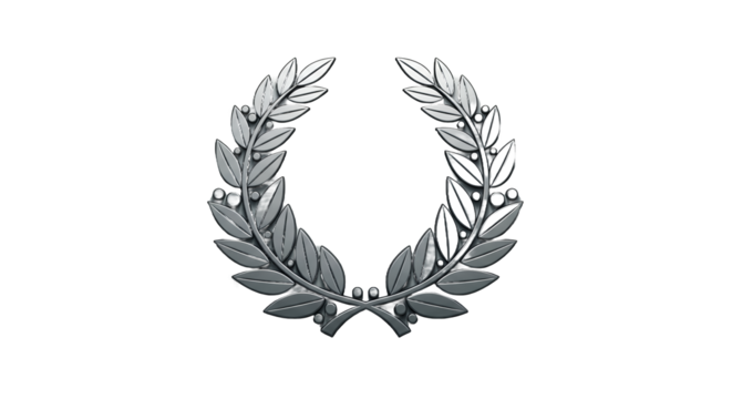 Metallic Laurel Wreath, 3D Render, Award Symbol, Emblem, Decoration, Circular Frame, Design Element, Grey Background, Elegant, Luxury, Shiny, Glossy, Winner, Achievement, Success, Victory, Champi