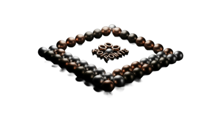 Metallic spheres forming a square frame around 3D rendered text showing points