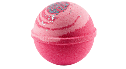 Oval shaped pink bath bomb with marbled swirls and glitter