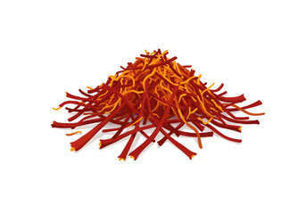 Naklejka premium Pile of vibrant saffron threads in red yellow hues on a white surface