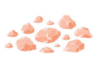 Pink fracturedlooking rocks scattered on a white background in an art style image