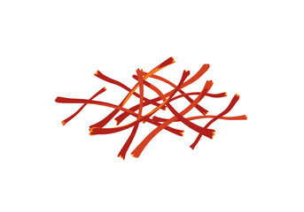 Naklejka premium Saffron strands form a small crisscrossed pile on a white background