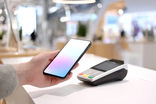 Smartphone payment at a modern retail store with contactless technology