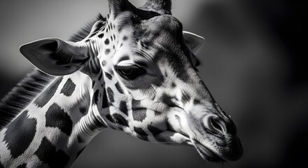 Majestic Giraffe Head Close Up Black and White Detailed Portrait Wildlife Photography