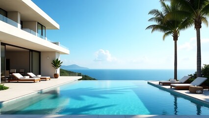 Fototapeta premium Luxury Villa with Infinity Pool and Ocean View Modern Architecture and Relaxation