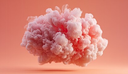 Pink cloud of smoke/ink on peach background