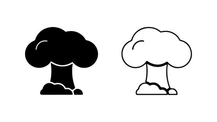 Nuclear Explosion Icon Set Black and White Atomic Bomb Symbol.