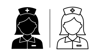 Nurse Icon Set Black and White Medical Professional Illustrations.